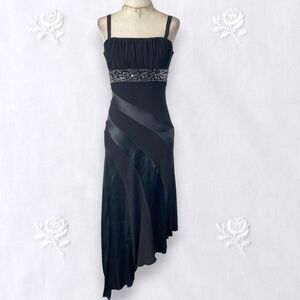 Teeze Me Early 2000's Black Silver Asymmetric Satin Sequin Midi Formal Dress S